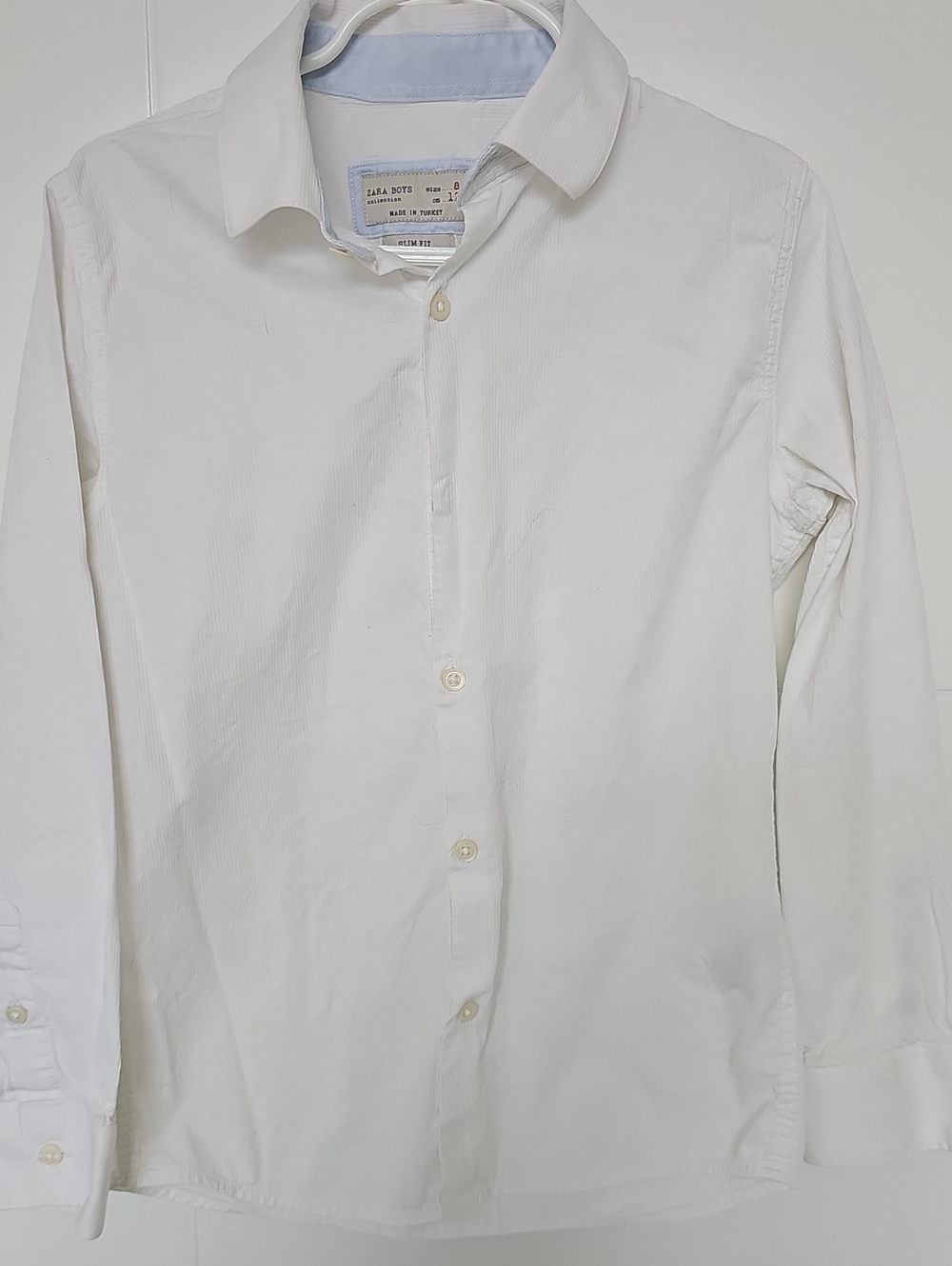 Zara Kids White Long-Sleeve Button Down Dress Shirt Boys Slim Fit Sz 8